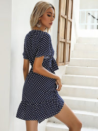 DressBerry Polka Dot Print Flared Sleeve A-Line Dress