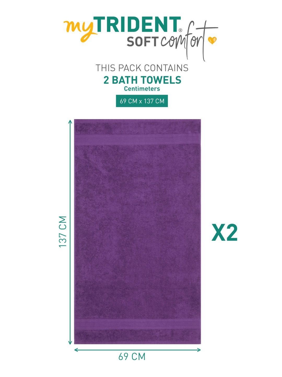 MYTRIDENT Purple 2 Pieces Cotton 500 GSM Bath Towel