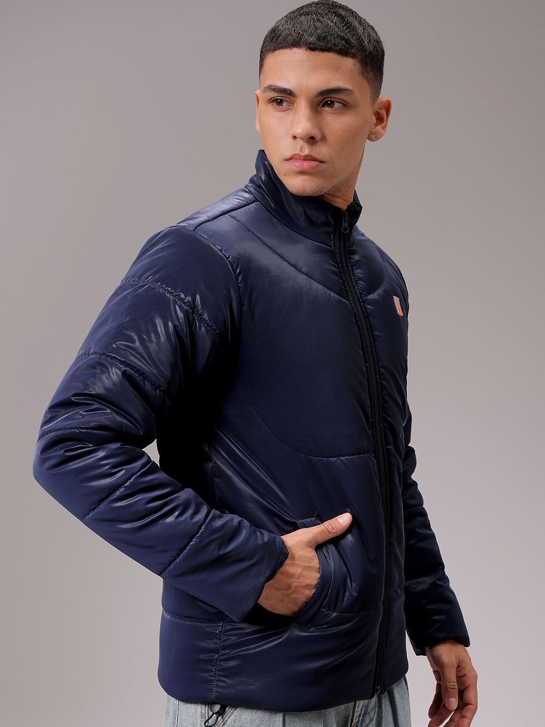 The Indian Garage Co Men High Neck Solid Puffer Jacket