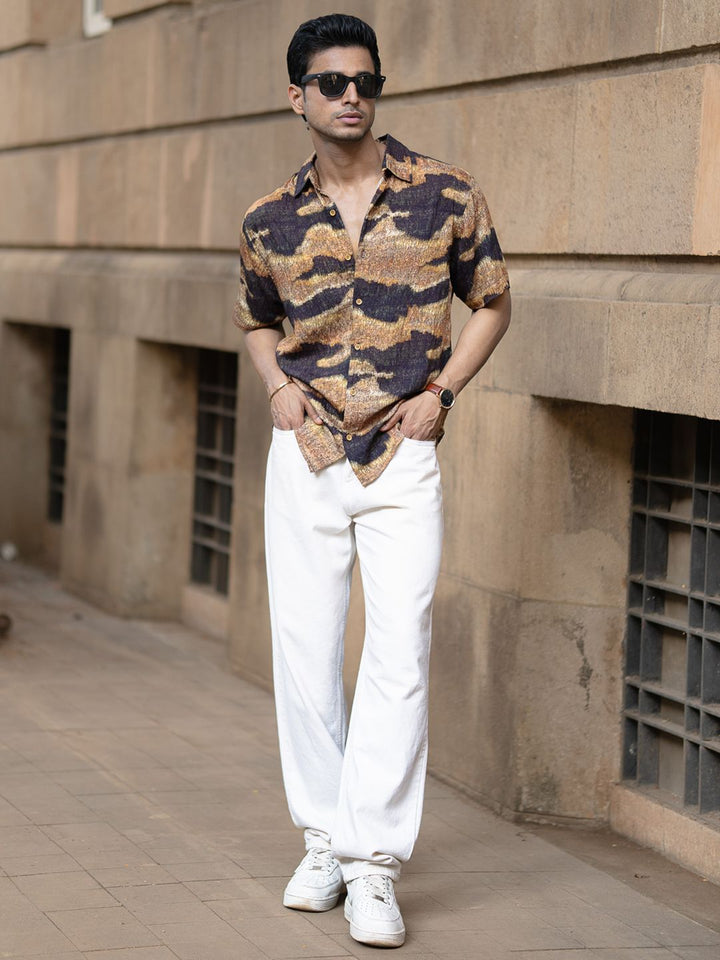 Powerlook Men Abstract Printed Spread Collar Casual Shirt