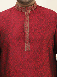SOJANYA PLUS Floral Woven Design Mandarin Collar Regular Straight Kurta with Pyjamas