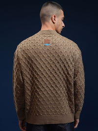 HIGHLANDER Men Self Design Round Neck Drop Shoulder Oversized Sweater