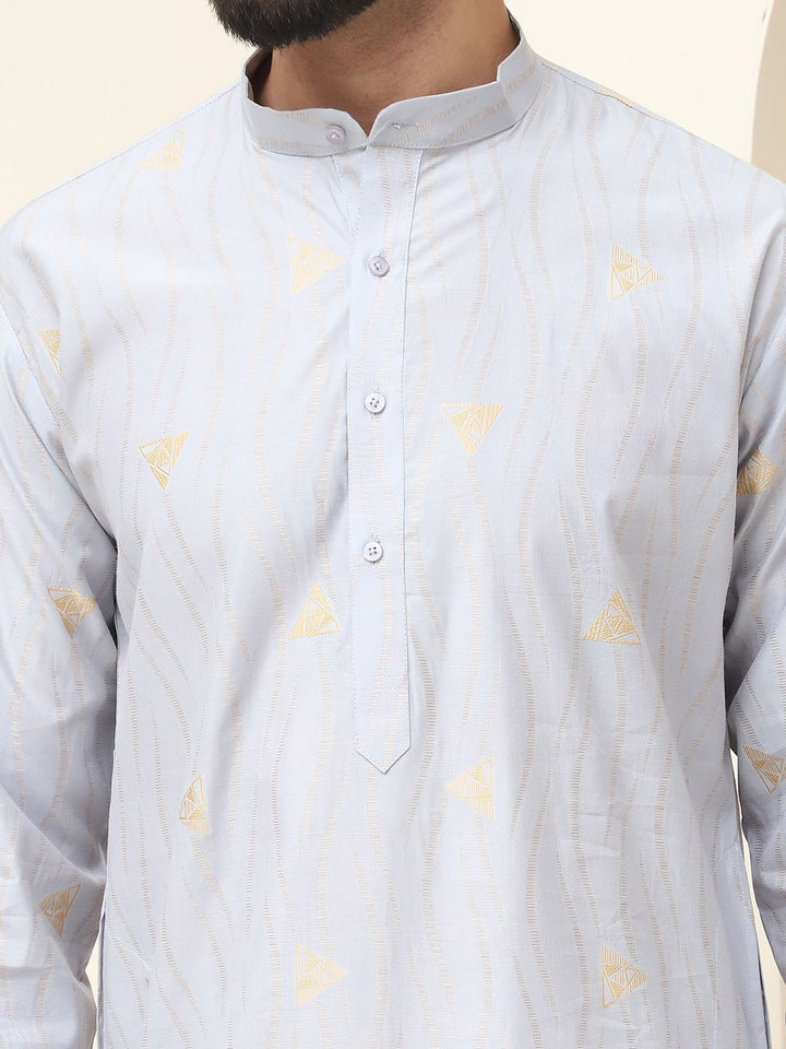 SOJANYA Geometric Woven Design Mandarin Collar Silk Cotton Straight Kurta dengan Piyama