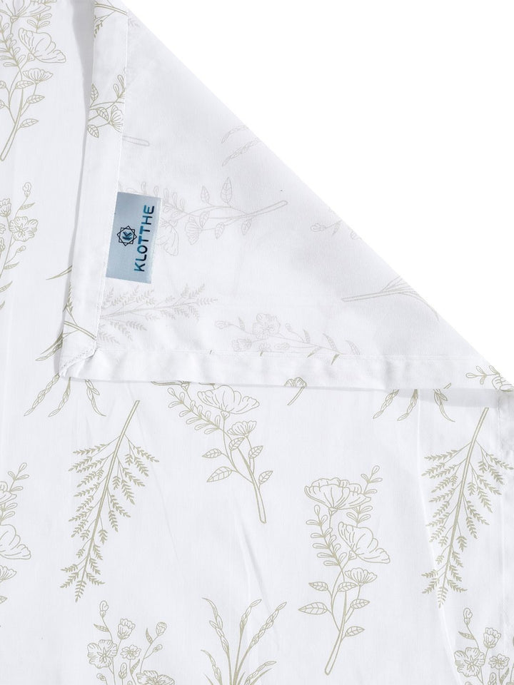 KLOTTHE White Floral Printed 400 TC Bedsheet with 2 Pillow Covers