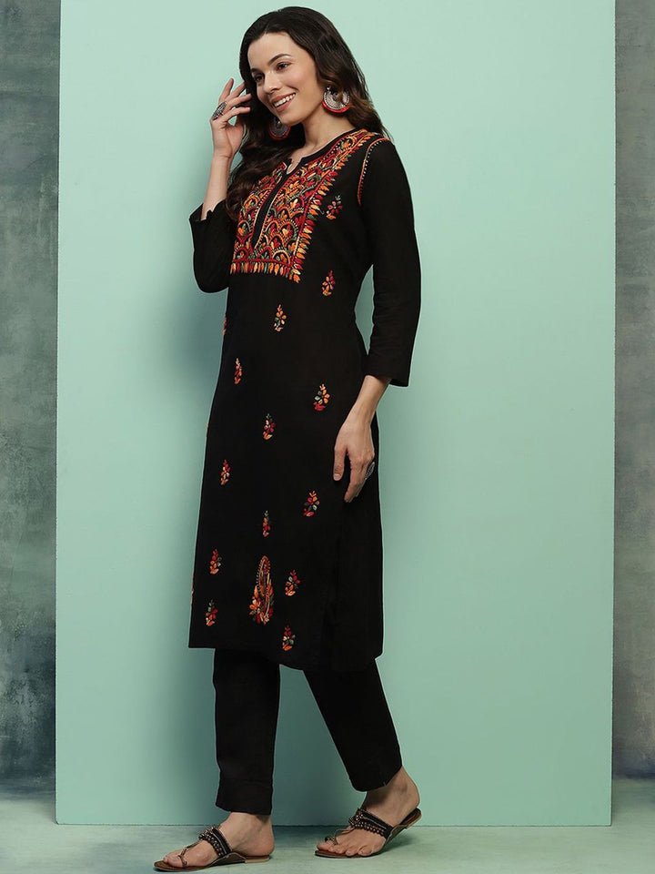 House of Chikankari Women Black Cotton Chikankari Embroidered Kurta