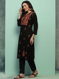 House of Chikankari Women Black Cotton Chikankari Embroidered Kurta