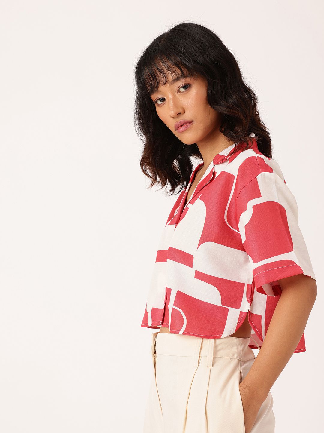 DressBerry Printed Boxy Crop Shirt