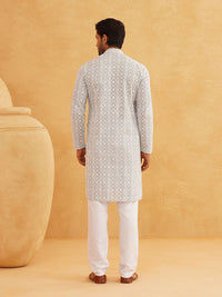 SOJANYA Floral Embroidered Sequinned Band Collar Pure Cotton Straight Kurta With Churidar