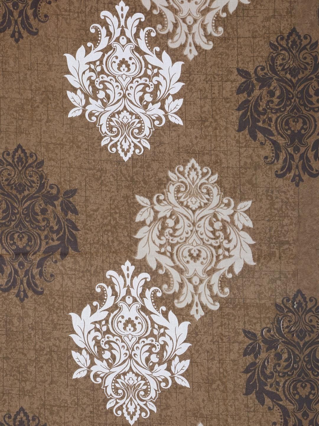 KLOTTHE Brown Floral Printed Fitted 400 TC Cotton King Bedsheet & 2 Pillow Covers