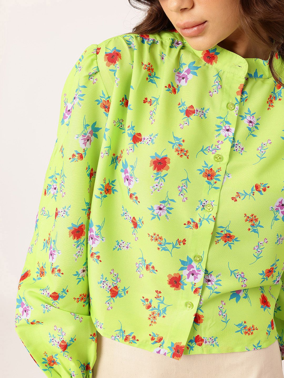 DressBerry Stylish Blossoming Printed Gathers Boxy Casual Shirt