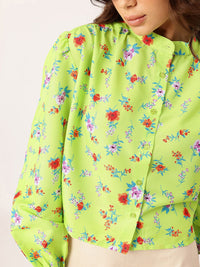 DressBerry Stylish Blossoming Printed Gathers Boxy Casual Shirt