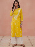 House of Chikankari Women Floral Embroidered Thread Work Kurta