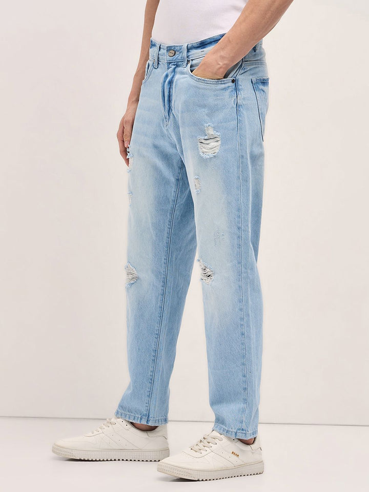 THE BEAR HOUSE Men Light Blue Distressed Relaxed Fit Jeans