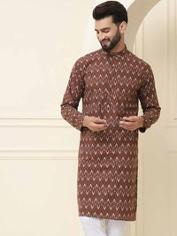 SOJANYA Motif Etnik Bercetak Kolar Jalur Biasa Kapas Tulen Kurta Lurus
