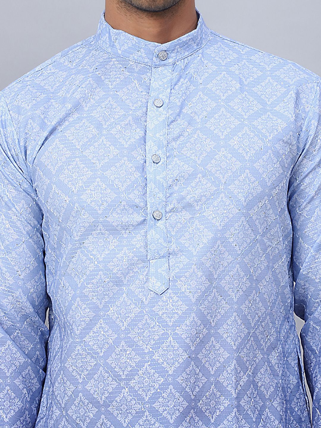 Jompers Ethnic Motifs Printed & Ombre Mandarin Collar Kurta with Pyjama
