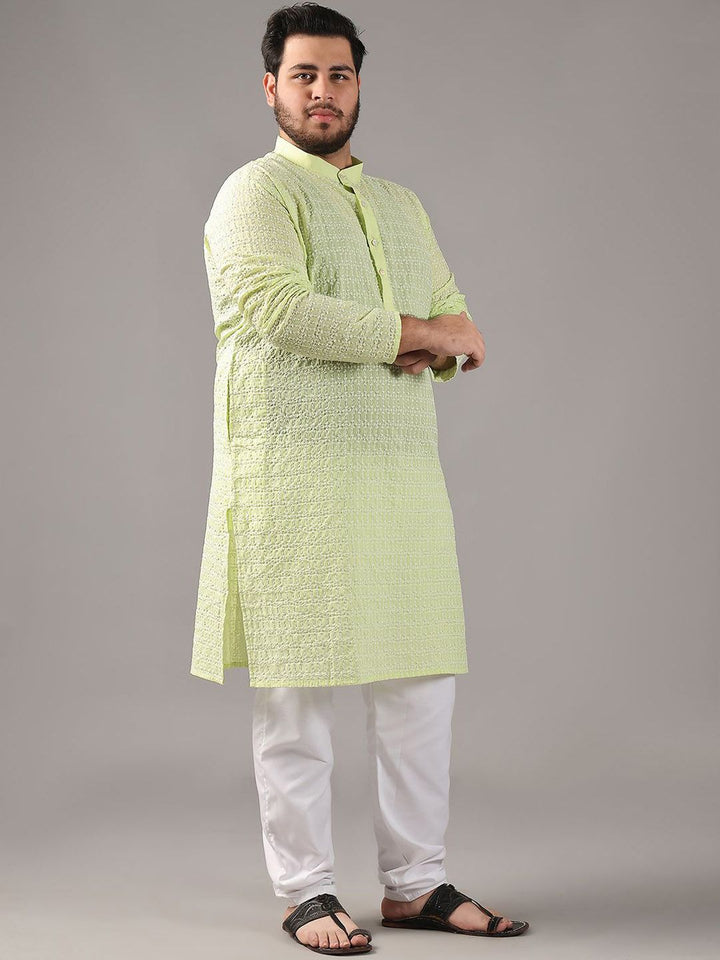 SOJANYA PLUS Plus Size Men Ethnic Motifs Embroidered Pure Cotton Kurta With Pyjamas