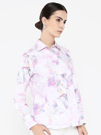 Rareism Women Floral Printed Shirt Collar Cotton Top
