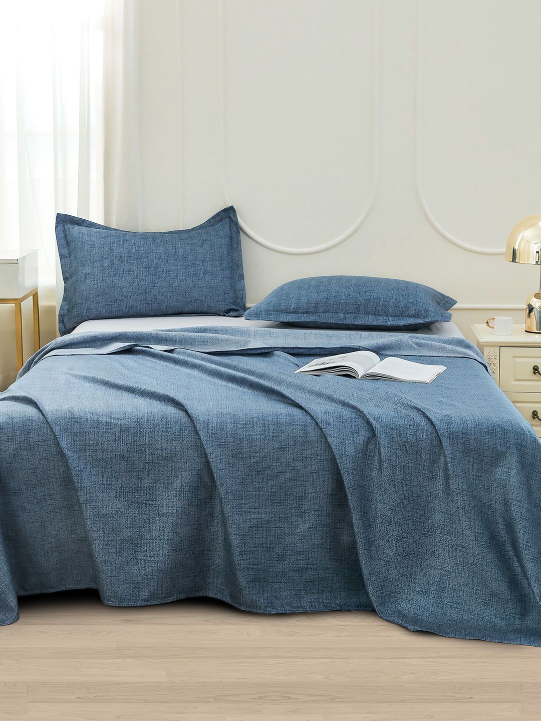 Story@home Blue Abstract Printed 240 TC Satin Finish Queen Bedsheet Set