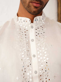 Jompers Embroidered Mandarin Collar Mirror Work Straight Kurta with Pyjamas