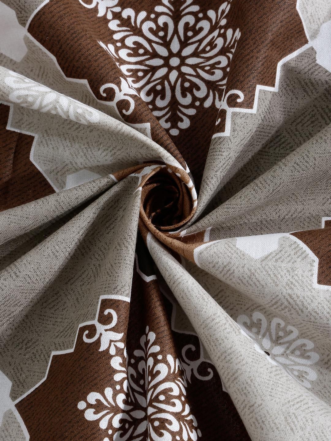 KLOTTHE Brown Floral Pure Cotton 400 TC King Fine Bedsheet with 2 Pillow Covers-98 x 89 inches