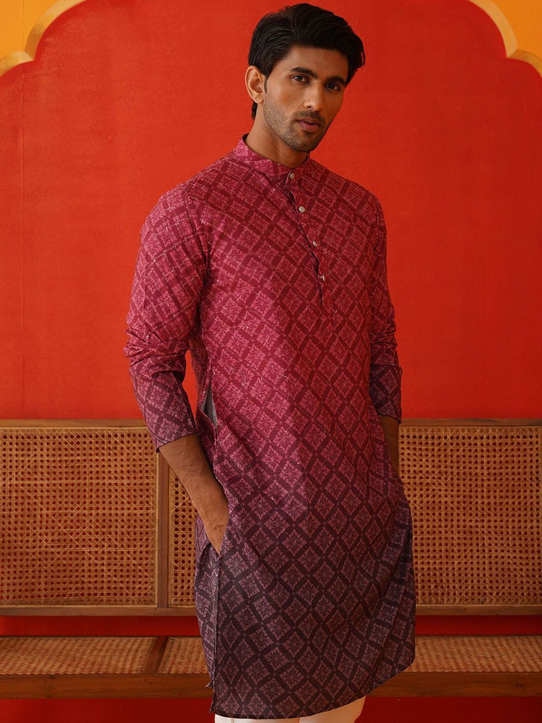 Jompers Men Floral Printed Regular Sequinned Kurta with Pyjamas
