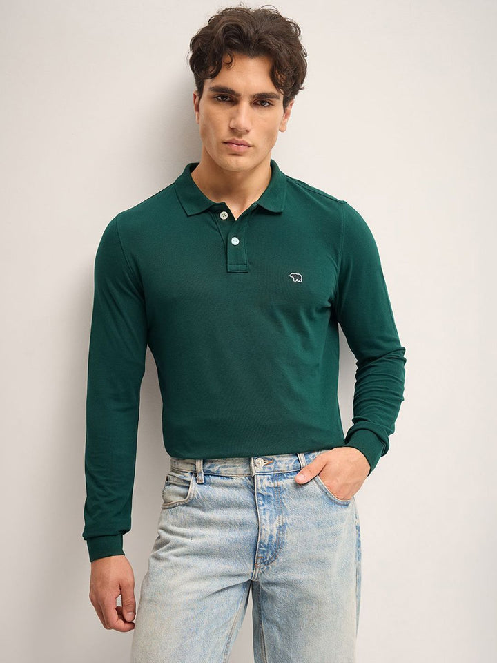 THE BEAR HOUSE Men Solid Polo Collar Cotton T-shirt
