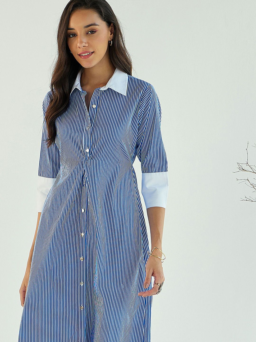 Pink Paprika by SASSAFRAS Striped A-Line Midi Cotton Dress