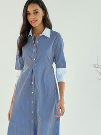 Pink Paprika by SASSAFRAS Striped A-Line Midi Cotton Dress
