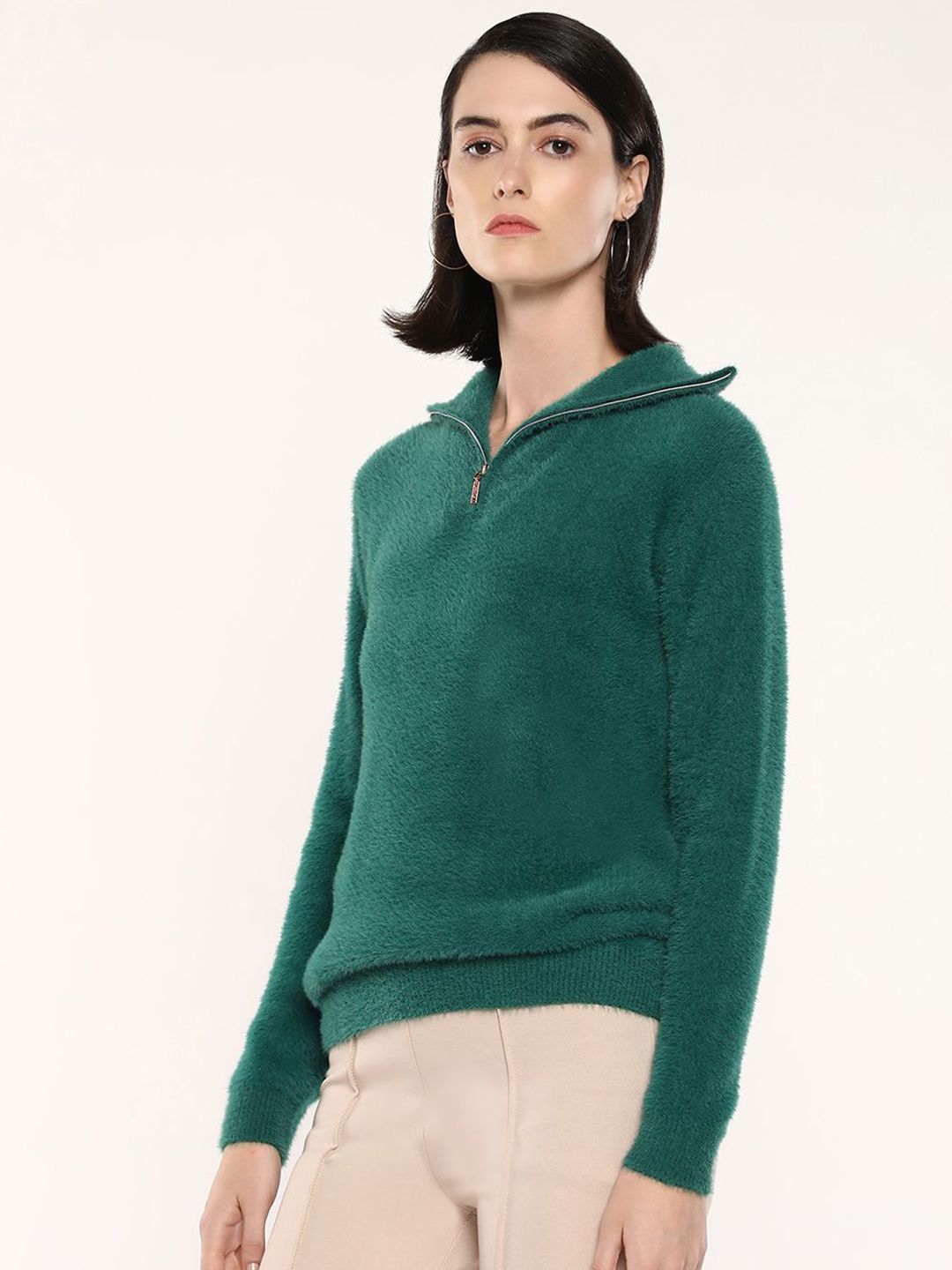 RAREISM Women Solid Mock Collar Pullover