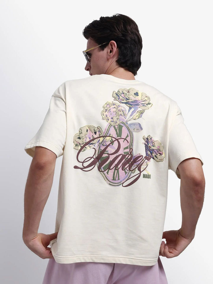 RARE RABBIT Floral Printed Drop-Shoulder Sleeves Oversized Cotton T-shirt