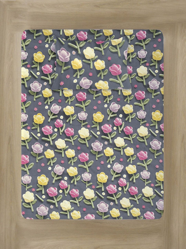 KLOTTHE Kelabu & Kuning Cadar 7D Bercetak Single 300 TC Dengan Sarung Bantal- 2.25mx1.5m