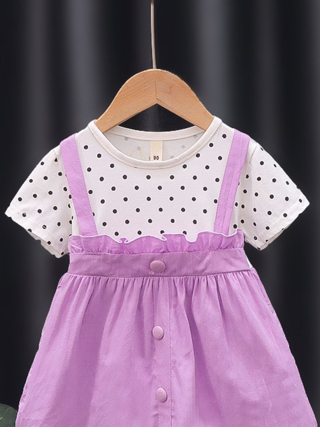 YK Girls Polka Dot Cotton Pinafore Dress With T-shirt