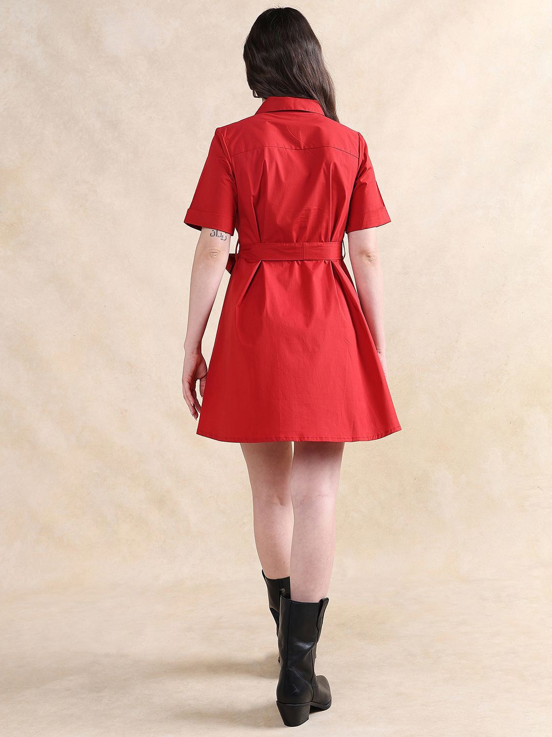 RAREISM Women Fit & Flare Mini Solid Cotton Dress