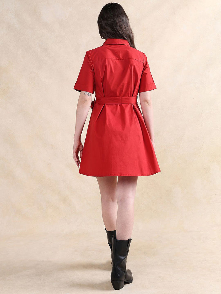 RAREISM Women Fit & Flare Mini Solid Cotton Dress