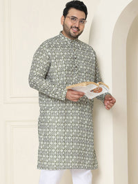 SOJANYA Plus Ethnic Motifs Printed Mandarin Collar Long Sleeves Pure Cotton Straight Kurta
