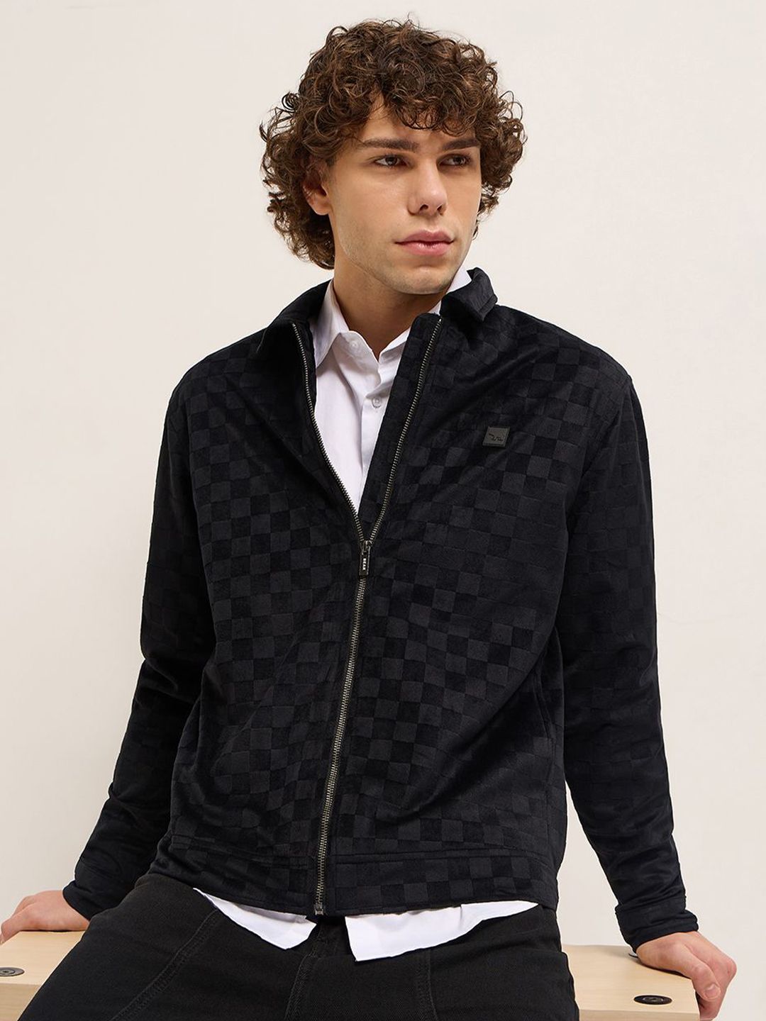 THE BEAR HOUSE Men Checked Lightweight Outdoor Open Front Jacket