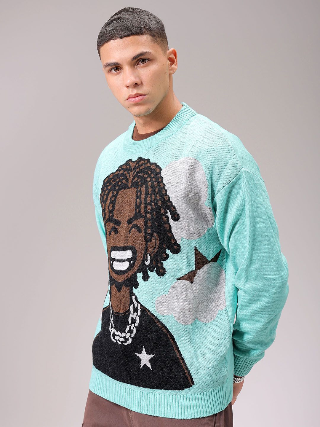 The Indian Garage Co Men Self Design Pullover Sweater
