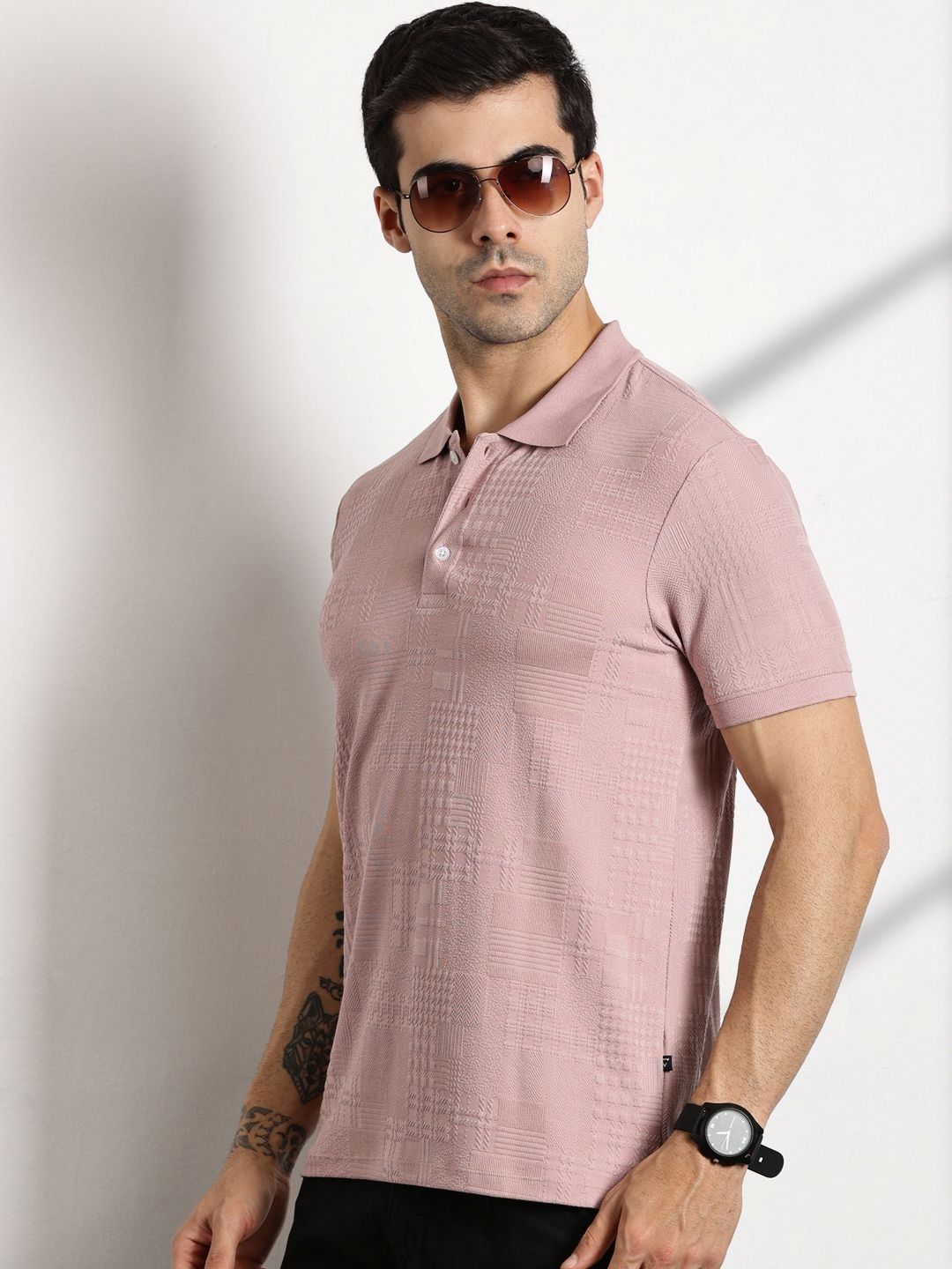 Thomas Scott Men Textured Polo Collar Regular Fit T-shirt