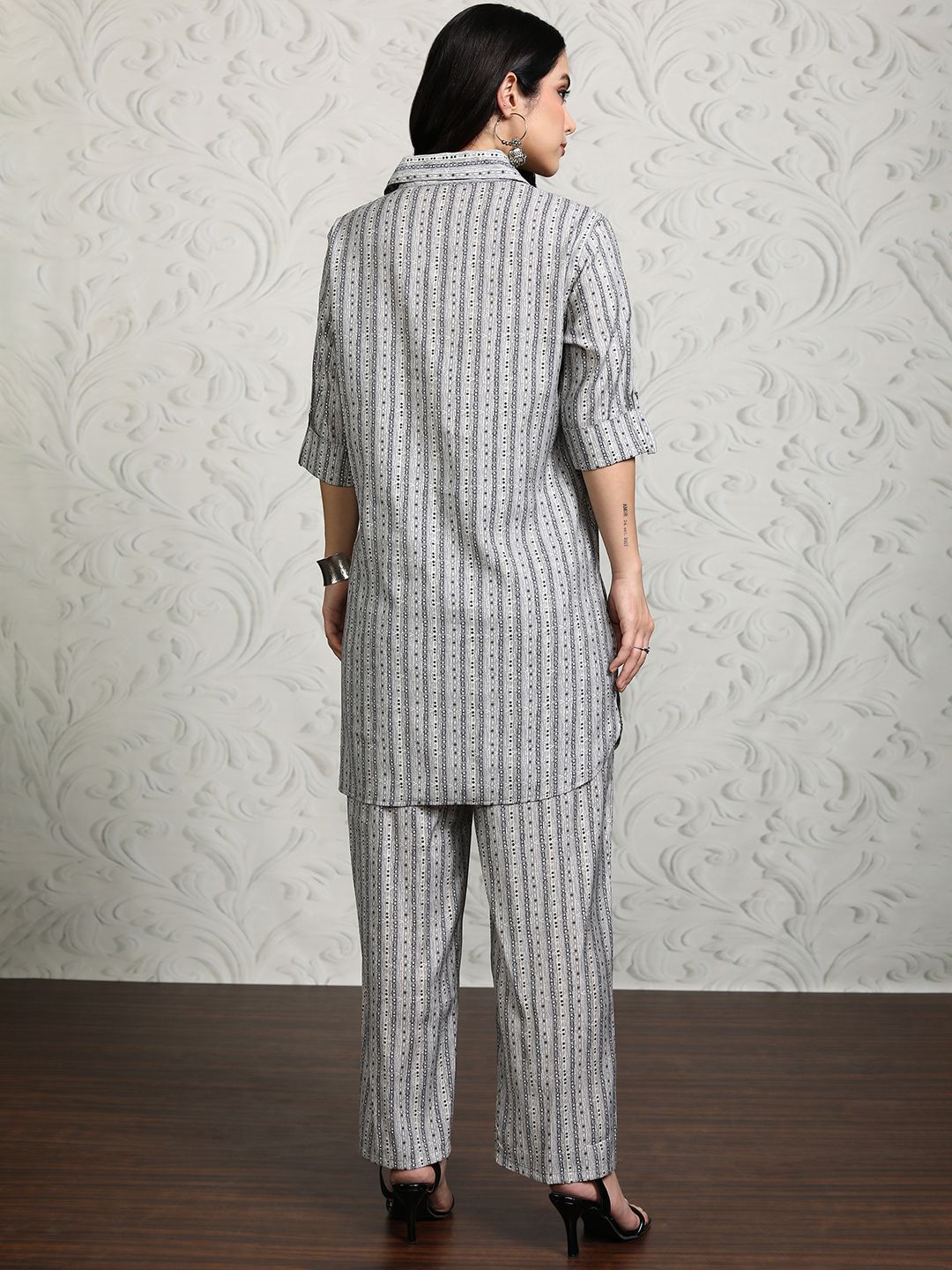 Vishudh Shirt Collar Striped Tunic With Trouser