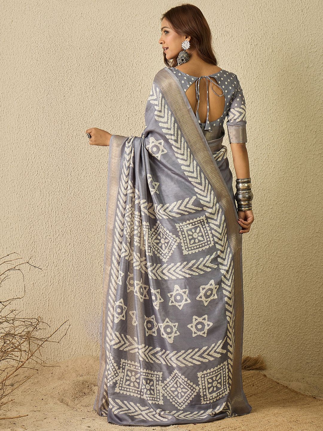 Saree mall Ethnic Motifs Zari Silk Blend Ready to Wear Block Print Sarees