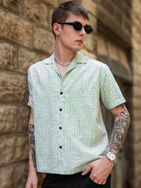 Baju Kasual Kapas Kolar Cuba Eszett Bercetak Abstrak