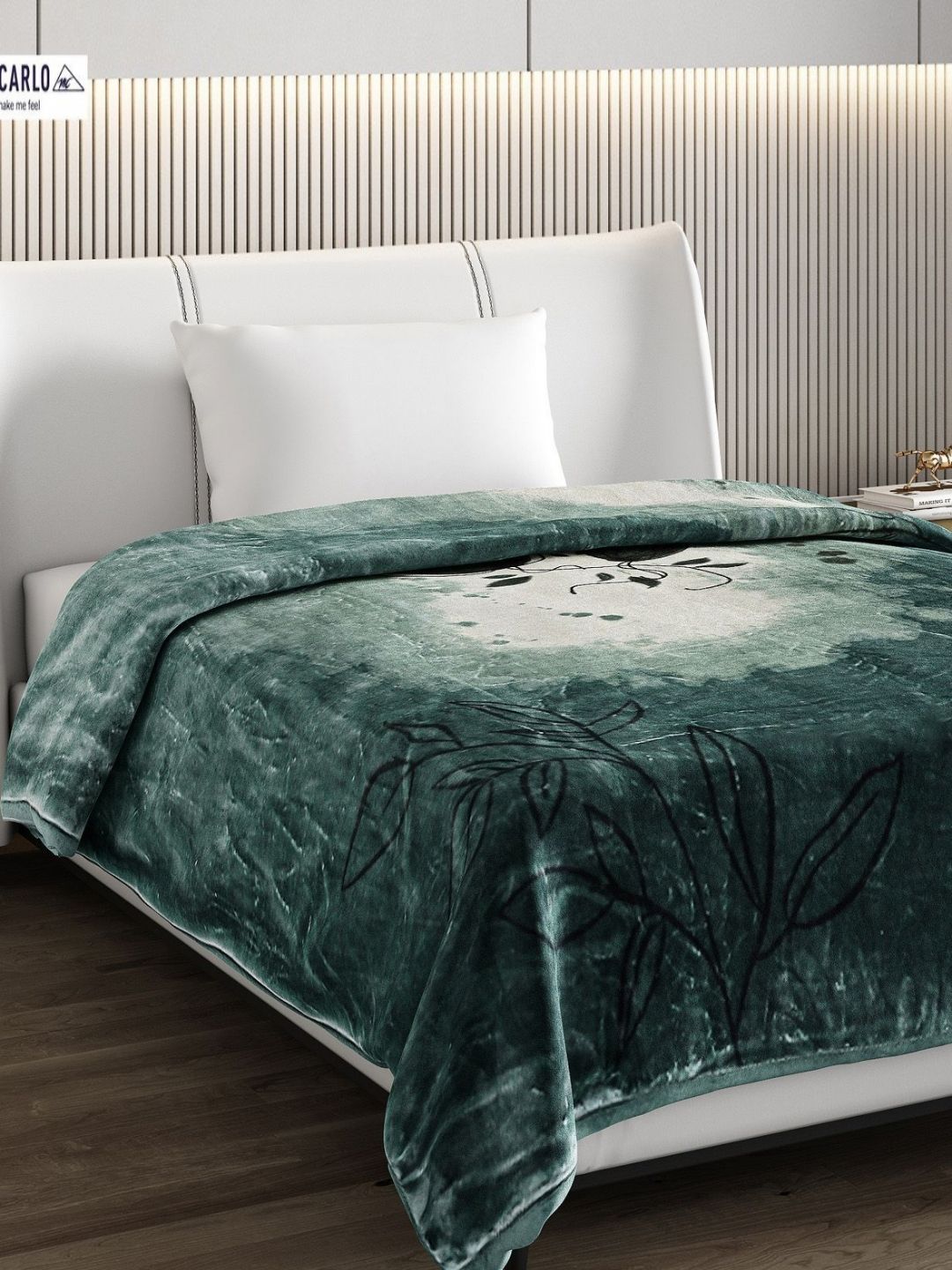 Monte Carlo Green & White Floral Heavy Winter GSM 950 Single Bed Blanket