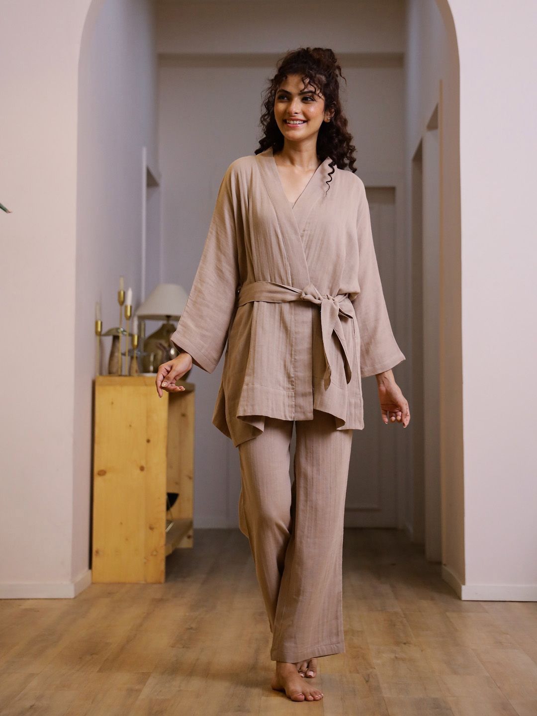 SANSKRUTIHOMES Women Pure Cotton Night suit with Robe