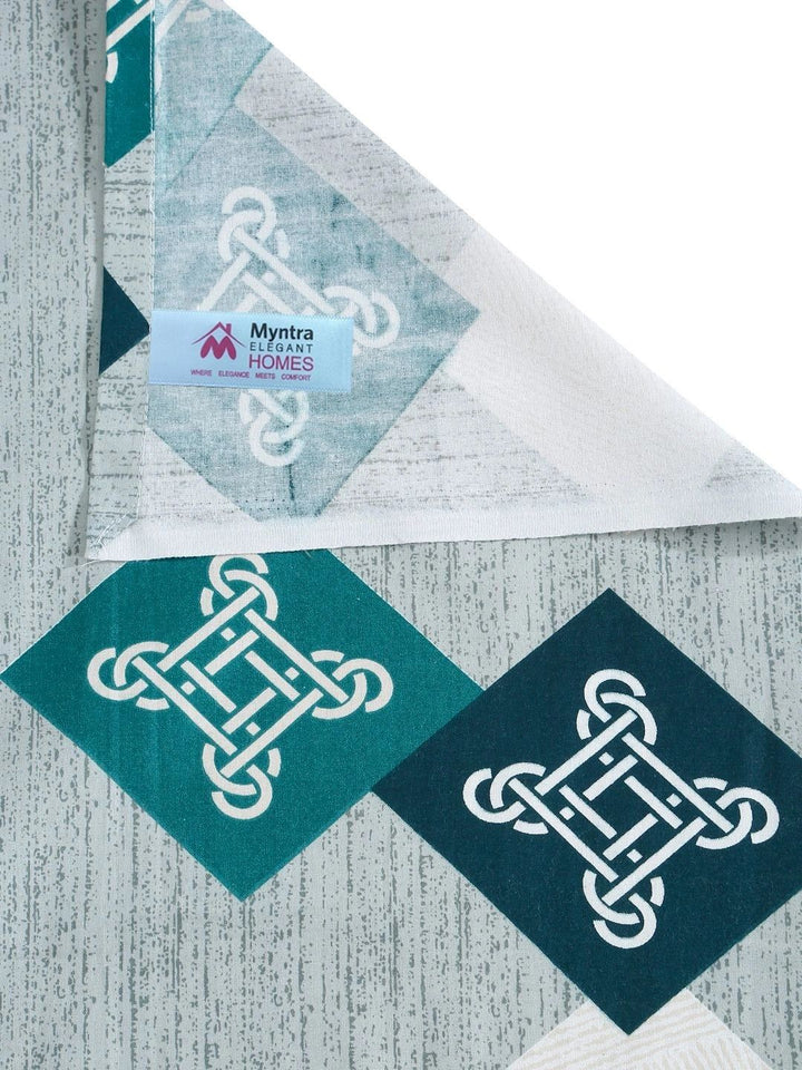 Myntra Elegant Homes Biru Turquoise & Kelabu Geometrik 400 TC Cadar King dengan 2 Sarung Bantal