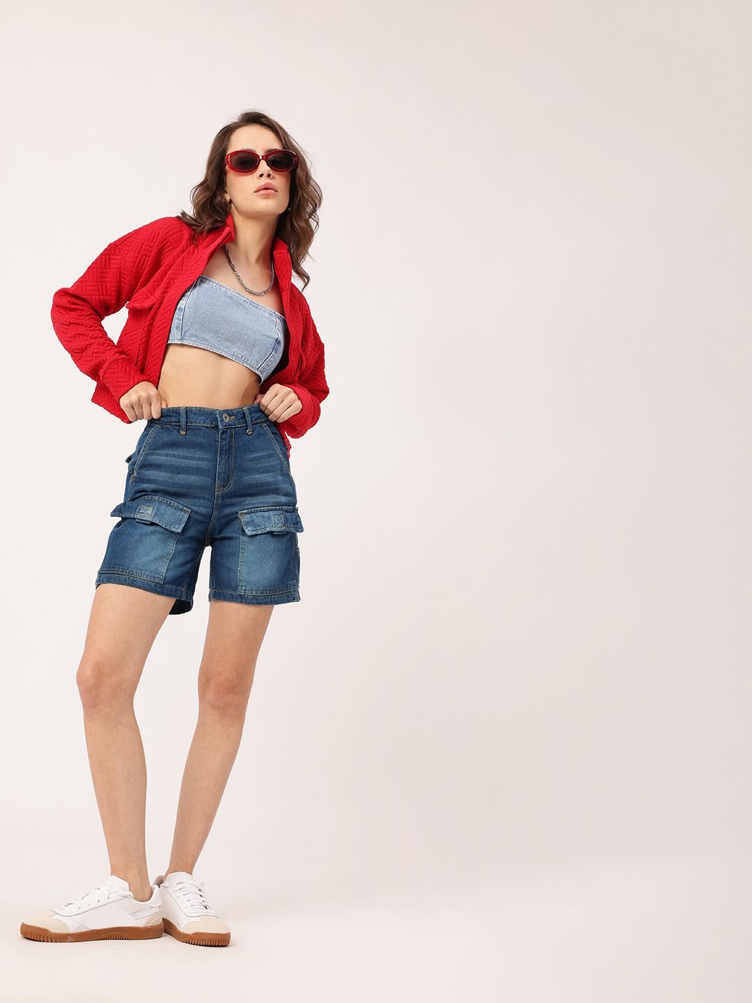 DressBerry Women Urban Edge Bermuda Fit Faded Denim Cargo Shorts