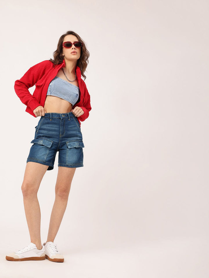 DressBerry Women Urban Edge Bermuda Fit Faded Denim Cargo Shorts