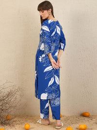 Indo Era Floral Printed Notch Neck Straight Kurta With Trousers