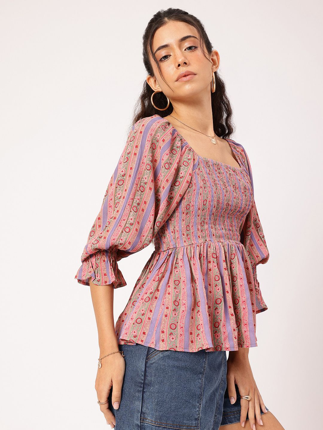 DressBerry Smocked & Stylish Printed A-Line Dress