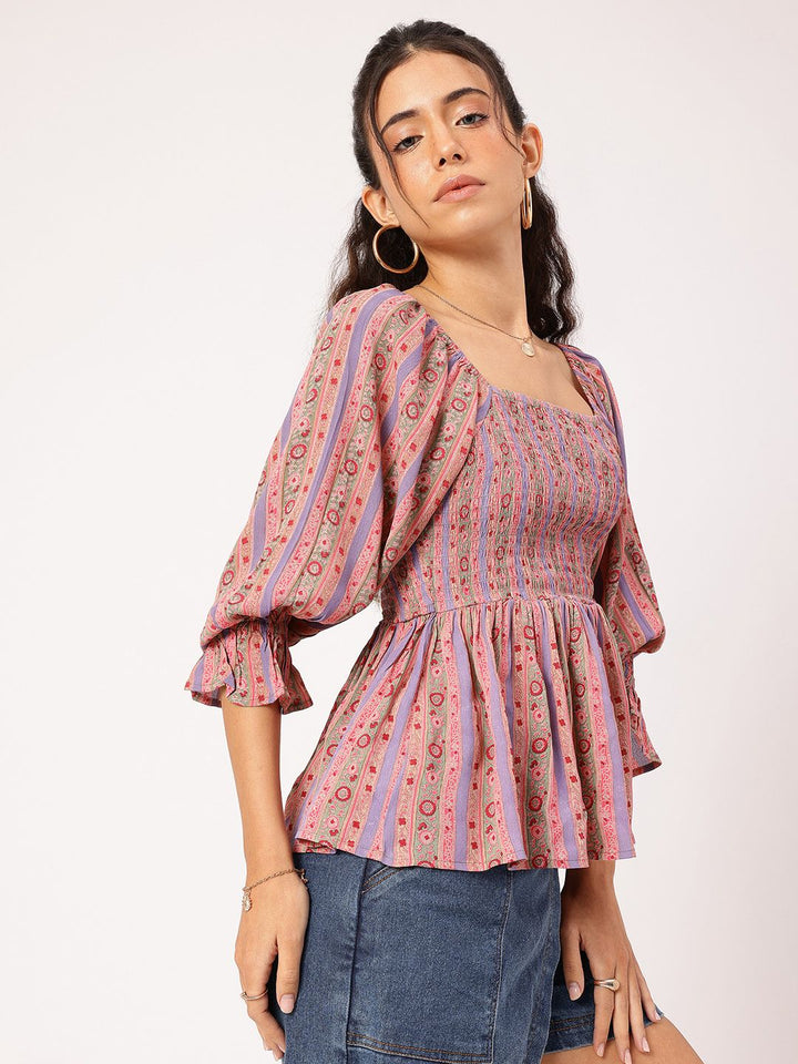 DressBerry Smocked & Stylish Printed A-Line Dress