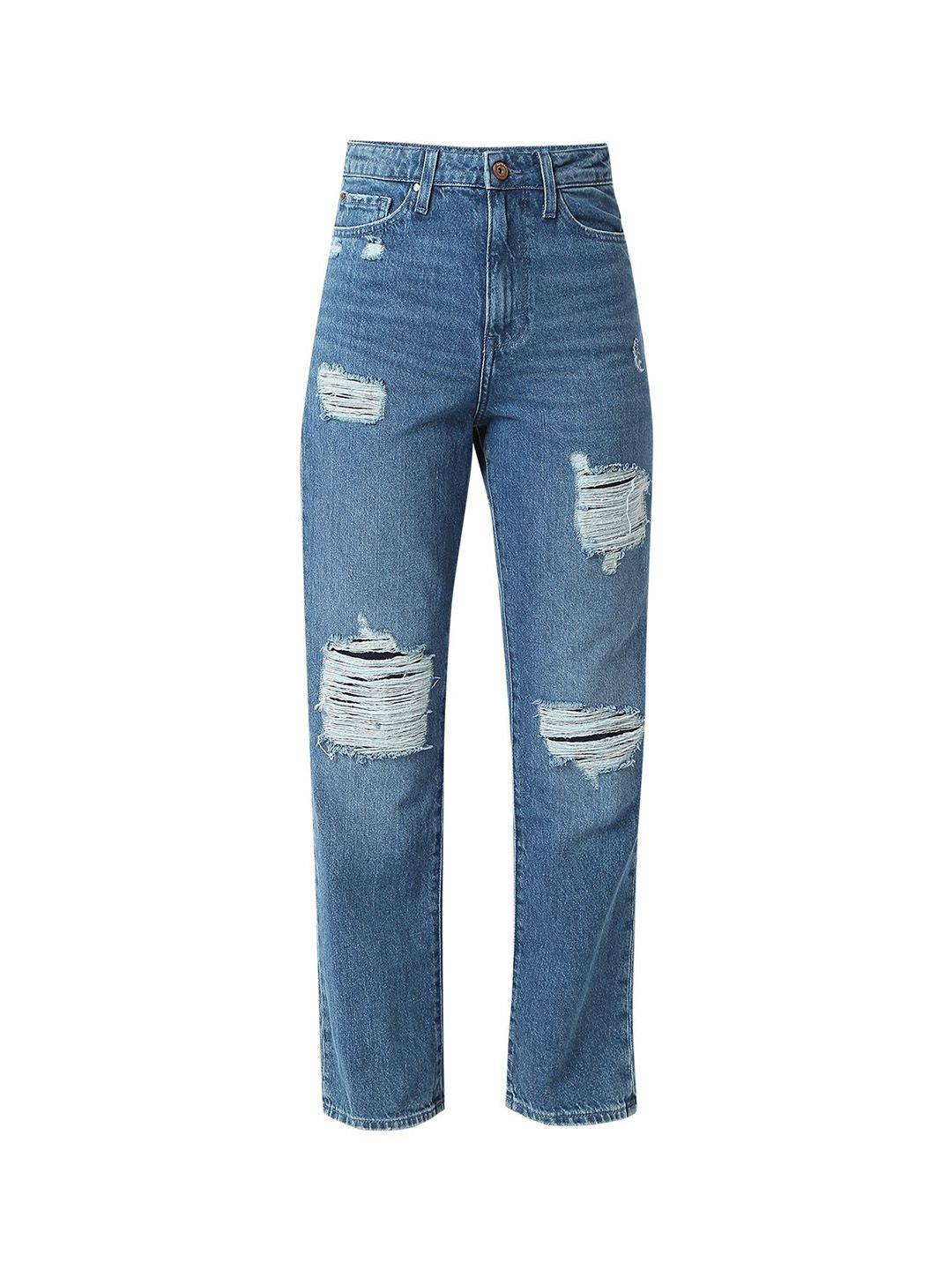 SPYKAR Women Straight Fit High-Rise Highly Distressed Heavy Fade Jeans